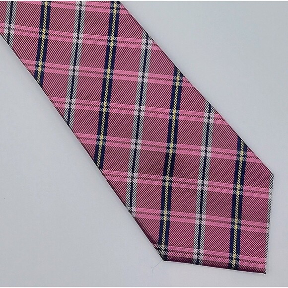 Lauren Ralph Lauren Black Label 100% Silk Men's Neck Tie Pink Plaid Preppy - Picture 1 of 5
